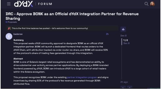 dYdX considers approving BONK as an integration partner